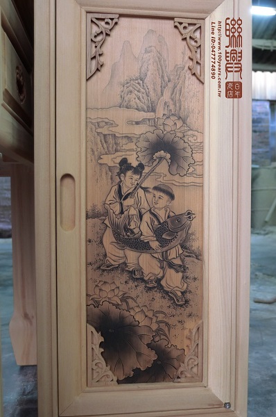 客製檜木大師落款墨畫箱型原木 4
