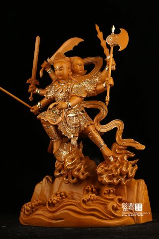 訂製尺六樟木三頭六臂太子描金 2