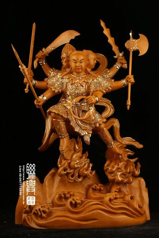 訂製尺六樟木三頭六臂太子描金