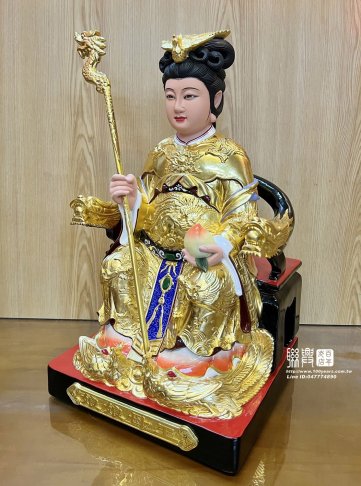 年輕母娘持杖持壽桃安金彩繪 4